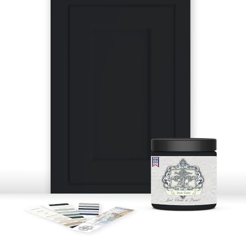 ALL-IN-ONE Paint, Iron Gate (black), 8oz Sample - Durable cabinet and furniture paint. Built in primer and top coat, no sanding needed. Includes our 30 featured color card.