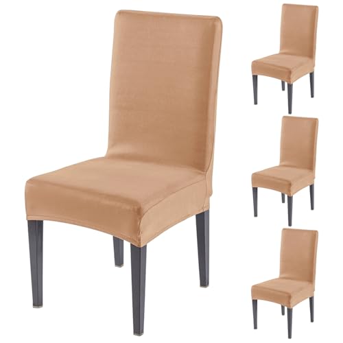 Image of HOKIPO 'SereneSolids' 140 GSM Polyester Blend Dining Chair Cover Set of 4, Camel (AR-6246-CML)