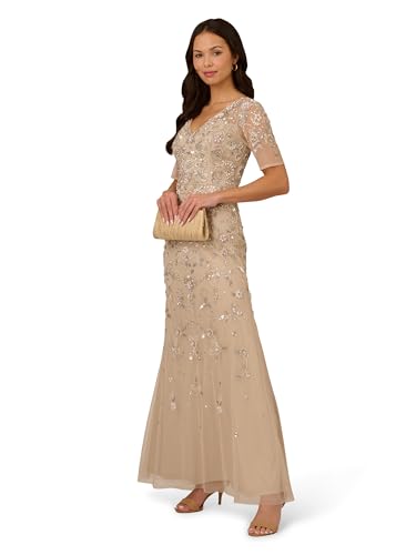 Adrianna Papell Women's Beaded Mesh Long Dress4