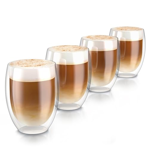 Arendo - doppelwandige Trinkgläser 350ml - Latte Macchiato Cappuccino Tee - 4er Set – Doppelwandglas - Thermotassen - spülmaschinengeeignet - mikrowellengeeignet - Teetasse Kaffeetasse - Thermogläser