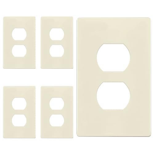Image of ENERLITES Screwless Duplex Wall Plate, Child Safe Receptacle Outlet Cover, Standard Size, 1-Gang 4.68 inch x 2.93 inch, Unbreakable Polycarbonate Thermoplastic, UL Listed, SI8821-LA-5PCS, Light Almond, 5 Pack