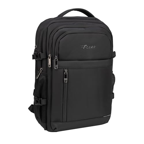 Image of F Gear Sydney Black 27L Premium Soft Touch Laptop Backpack | Fits 17 inch Laptop | Lightweight with Tablet Sleeve, USB & Type-C Charging Ports, 4 Compartments, 1 Pocket & Luggage Strap | Water-Resistant