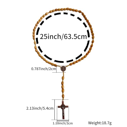 Image of Bovemee Saint Benedict Medal Prayer Pocket Rosary Catholic Brown Wood Beads with Medalla de san benitol and Crucifix, 9 Inch