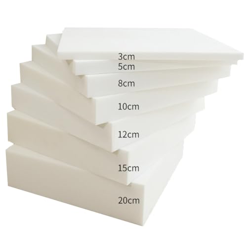 Espuma para Tapicería Blanco, Plancha de Espuma a Medida Densidades 50kg/m³, Espuma Multiusos para Tapizar, Ideal Como Repuesto de Cojín de Sofá, Asientos (Espesor 3-90x60cm)