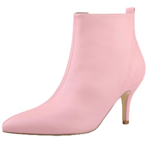 Allegra K Women's Pointed Toe Side Zip Stiletto Heel Pink Ankle Boots 10 M US