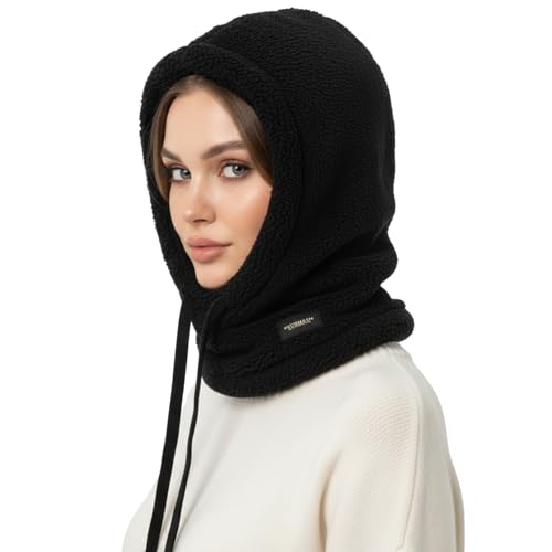 JazRvr Kapuzenschal Damen 2-in-1, Weiche Fleece Schalmütze mit integriertem Schal, Atmungsaktiv & Warm, Für Spaziergänge, Einkäufe und Reisen