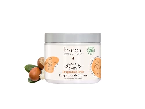 Image of Babo Botanicals Sensitive Baby Fragrance-Free Diaper Cream - 25% Natural Zinc Oxide - Calendula, Shea & Cocoa Butter - EWG Verified - Vegan- from Birth on - 6 Ounce Jar