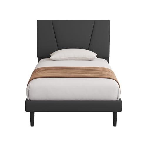 Image of Wooden Upholstered Bed Single Size Without Storage | Wrought Iron Single Size Cot with Headboard | Upholstered Bed for Bedroom | Palang Furniture for, Living Room, Dark Grey, (Dark Grey)
