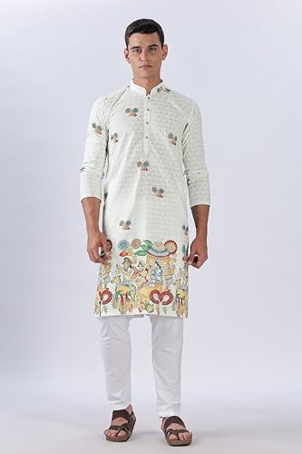 Image of BE ACTIVE Men's Cotton | Regular Fit Casual Mandarin Collar | Long Length Full Sleeves | Embroidered Indian Kurta