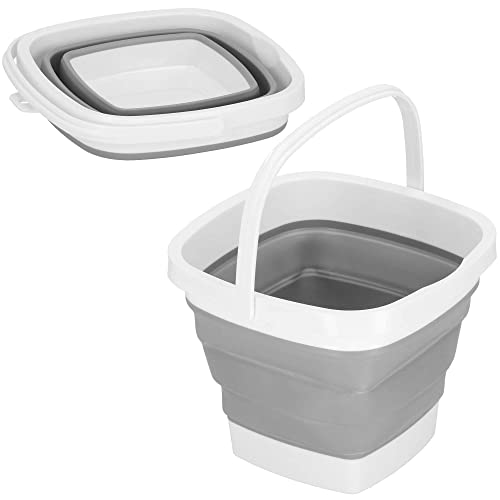 SPRINGOS Cubo plegable de silicona universal, 10 litros, cubo cuadrado con asa