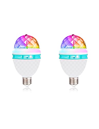 IAGBIBUI Disco Ball Light Bulb, 3w E27 RGB Color Rotating Bulb Led Party Bulbs, Magic Ball Light for for Disco, Holiday, Birthday, Club, Halloween, Christmas, Bar, Indoor & Outdoor(2 Pack)