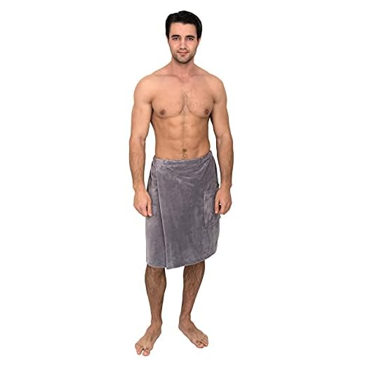 TowelSelections Men's Wrap, Shower & Bath, Water Absorbent Cotton Lined Fleece Small/Medium Frost Gray