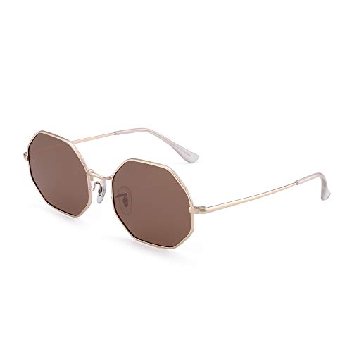 GLINDAR Gafas de sol cuadradas polarizadas para hombres y mujeres con lente octogonal UV400 (marco dorado/lente marrón) Cover