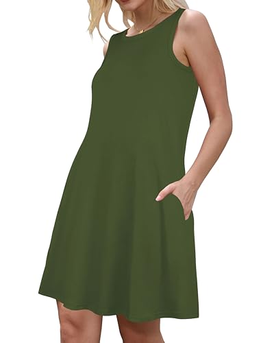 Image of JOLIGAL Womens Summer Dresses Casual Sleeveless Tshirt Sundress Beach Cover Up with Pockets Loose Tank Dress 2026