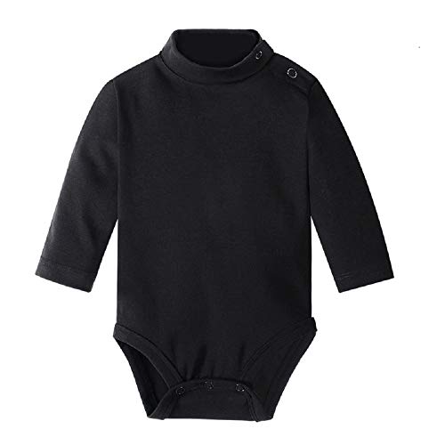 Hooyi Body per bambino, girocollo a manica lunga, tinta unita, unisex, 3-36 mesi Nero 18 Meses