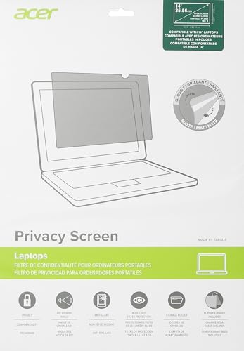 Image of acer 14 inch Privacy Screen Filter I 60 Degree Viewing Angle, Anti Glare, Blue Light Filter I Antimicrobial Protection I Glossy or matte sides to Choose I 4 attachment methods I Designed by Targus