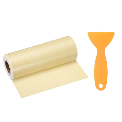 Image of HARFINGTON Wood Grain Repair Tape 6 Inch x 33ft Self Adhesive Repair Patch Tape Simulated Wooden Floor Tapes with Plastic Scraper for Tables Doors Windows Furniture, Yellow Fir