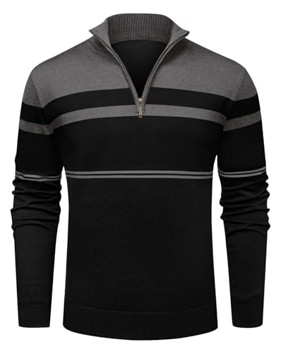 NITAGUT Mens Sweaters 1/4 Zip Up Striped Pullover Slim Fit Fall Winter Spring Long Sleeve Polo Sweaters2