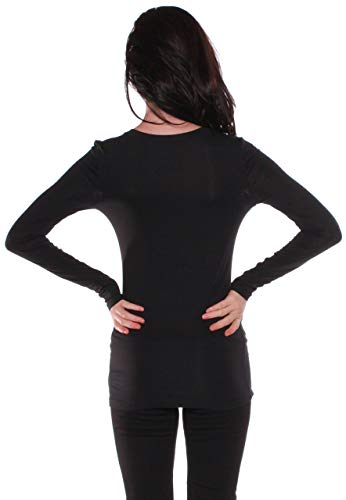 Active Products Womens Basic Athletic Fitted Plain Long Sleeves Round Crew Neck T Shirt Small Black - Thumbnail 3