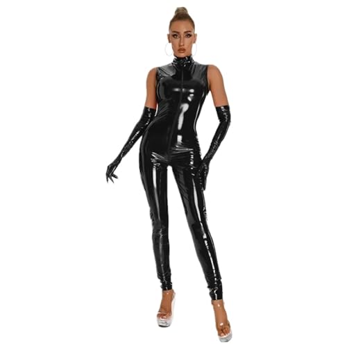 Costume brillant en latex et faux cuir souple à manches longues