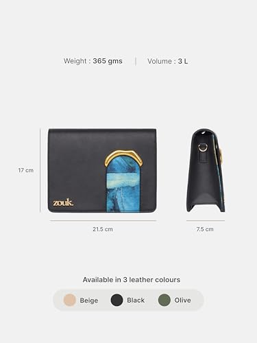 Image of ZOUK Women's Jharokha Vegan Leather Sling Bag | Dual Magnetic Flap | Crossbody Bag | Adjustable Strap