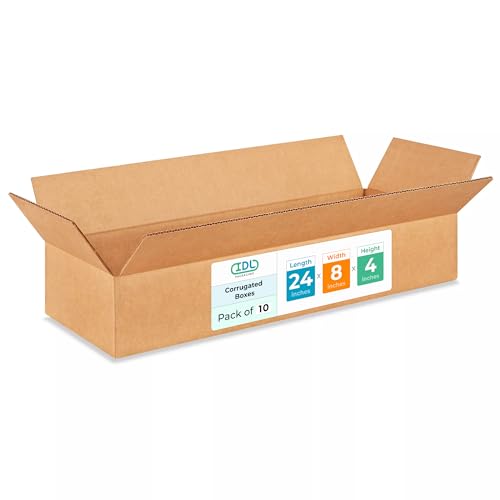Large Shipping &amp; Moving Boxes 24x8x4 inches (10-Pack) - Extra Strength 200 lb vs Regular - Corrugated Durable Cardboard Boxes for FEDEX - Large Shipping Box - Heavy Duty Box by IDL Packaging