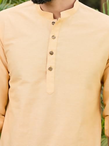 Image of See Designs Men's Roll-Up Sleeve Mandarin Collar Deluxe Cotton Solid Short Kurta (Pack of 2) - Festive Collection