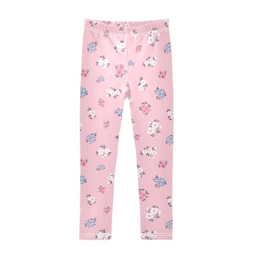 White Blue Flower Girls Leggings,Workout Leggings for Girls Toddler Athletic Leggings Size for 3-10T