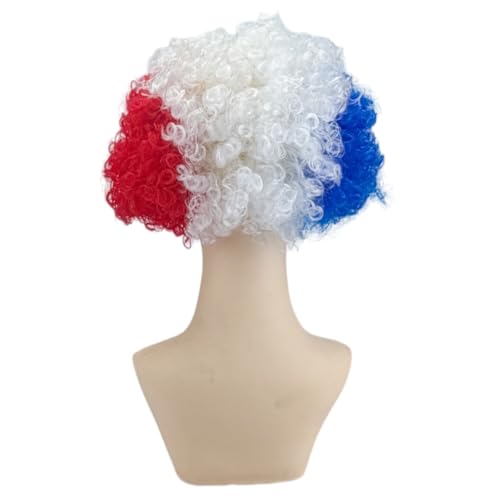 Image of FREE BEAUTY France Flag Colored Afro Wig for Men Women 2026 World Cup Fan Wig Soccer Fans Cheer Hair Blue White Red Afro Wigs for Football Fans for Stadium Party Cosplay (France)