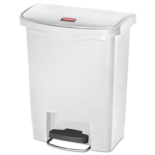 Image of Rubbermaid Commercial Products Streamline Slim Step-On Plastic Trash Can, 8 Gallon, White, Hands-Free Garbage Can for Medical Waste in Hospitals /Lab /Emergency /Patient Rooms