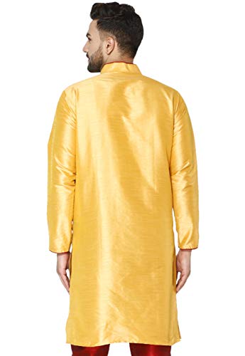 Image of SKAVIJ Men's Art Silk Contrast Kurta Pyjama Set Woven Design 2-Piece Festive Ethnic Dress