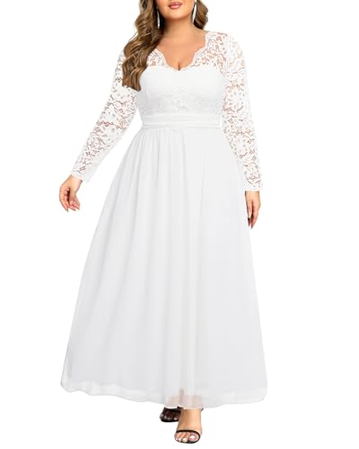 Plus Size Formal Wedding Dresses - Gowns Evening Prom Elegant V Neck Long Sleeve Lace Chiffon Long Maxi Dress2