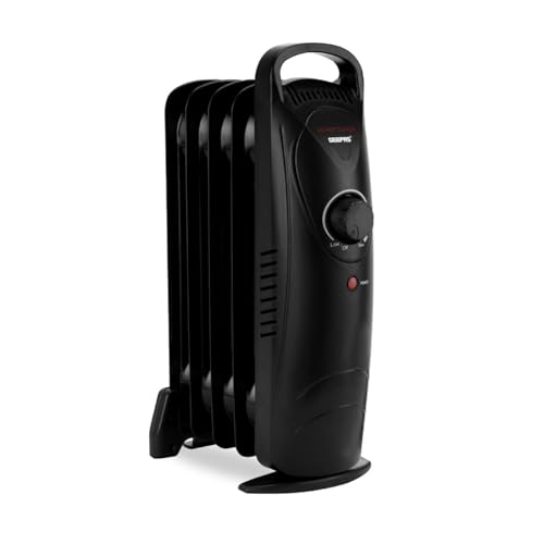 GEEPAS Oil Filled Radiator Heater 5 Fin | Adjustable Thermostat 450W Black