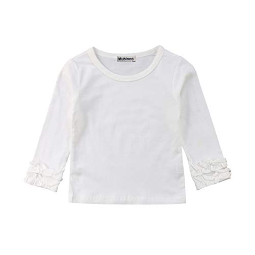 Toddler Baby Girl Basic Plain Ruffle Cuff Long Sleeve Cotton T Shirts Tee Tops (White, 4-5T)