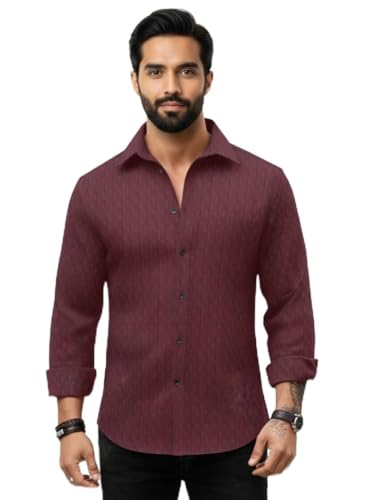 Image of Amazon Brand - INKAST Men's Regular Fit Button Down Dress Shirts Textured Long Sleeve Casual Hawaiian Shirt