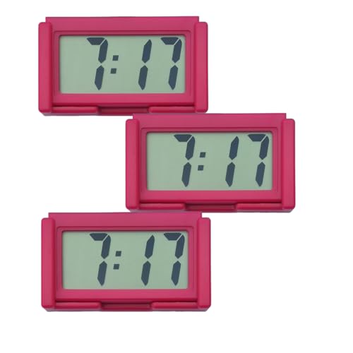 Image of Small Digital Clock，Portable Travel Clock，Classroom Bedroom Bathroom Glass Car Motorcycle Dashboard Mini Clock Battery Operated Self Adhesive (3, red)