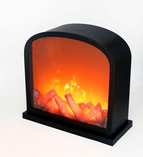 Simulierte LED Kamin Laterne USB & Akku betrieben Flammenloses Licht mit Simulation Flamme Tisch Dekorative Lampe Mini Kamin Ornament für gemütliche Heimdekor Freistehende elektrische Holzberner