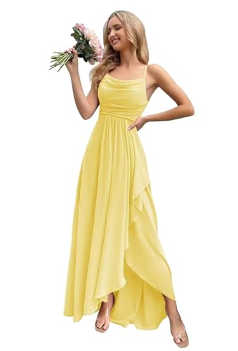 RYANTH Chiffon Long Bridesmaid Dresses for Women Spaghetti Strap A