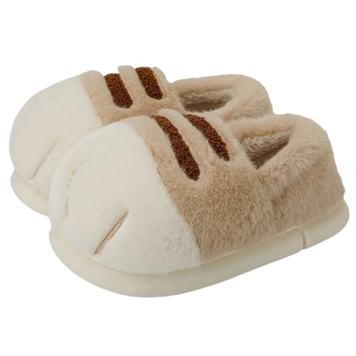 Cat Paw Slippers - Unisex Adults & Kids - Beige - Slip-On - Plush & Memory Sponge Interior - Anti-Slip EVA Sole - Washable - Home Slippers