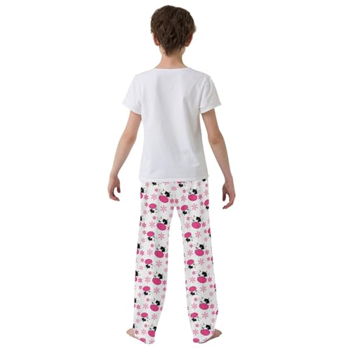 ZZXXB Milk Cow Pink Flowers Boys Long Pants Soft Trousers Elastic Waist Kids Lounge Bottoms with Pockets S-XL3