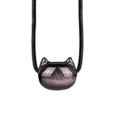 [GUFER] 黒曜石ブレスレットネックレス お守りペンダント 自然な黒曜石 猫 ブレスレット パワーストーン メンズ レディース カップルブレスレット 長さ調節可能 (1*ネックレス-銀(necklace silver))