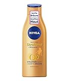 NIVEA Body Lotion Straffend + Bräunend Q10 (200 ml), Pflege für eine sanfte Bräune mit frischem Sommerduft, straffende Anti-Age Hautpflege mit Q10, Mittel bis Dunkel