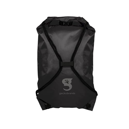 geckobrands 10l drawstring travel backpack  waterproof lightweight dry bag for beach hiking and light water activities