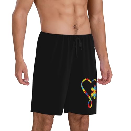 Autism Awareness Puzzle Piece Pajama Shorts for Men, Men's Pajama Bottoms, Sleepwear for Summer 5