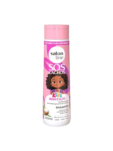 Salon Line, Shampoo Infantil, SOS Cachos Kids, Hidratação, Limpeza Suave e Brilho Intenso, Vegano - Cabelos Ondulados, Cacheados e Crespos, 300 ml