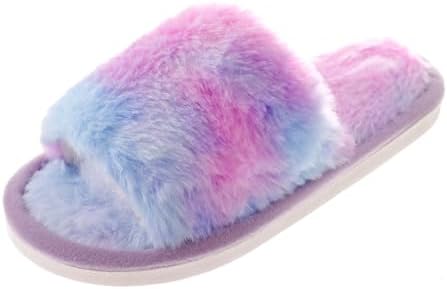 Fluffy Slippers for Kids Girls Furry Slides Open Toe Home Indoor Shoes