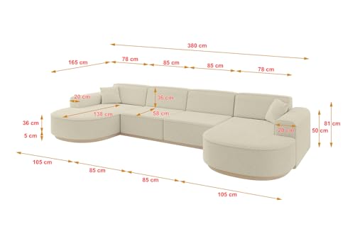 ALTDECOR Ecksofa in U-Form Corner Sofa Bett Eckcouch Couch L-Form Wohnlandschaft Cauchsofa MARI-U2-v1-380x165x81 cm Beige – Bild 3