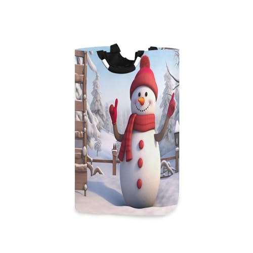 Jihqo Laundry Hamper Basket Christmas Snowman Collapsible Nursery Storage Bin Waterproof Clothing Baskets for Home Bedroom Bathroom Washing Room