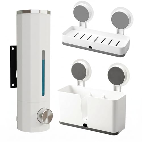 Image of SHALVI Plastic Wall Mounted Liquid Soap Dispenser for Wash Basin with Soap Holder for Bathroom with Toothbrush Holder | Handwash Dispenser Bottle | Soap Stand | Soap Box for Bathroom Accessories