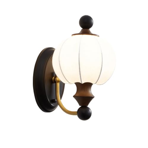 Lámpara de pared LED medieval retro americana de madera maciza y tela para pasillo